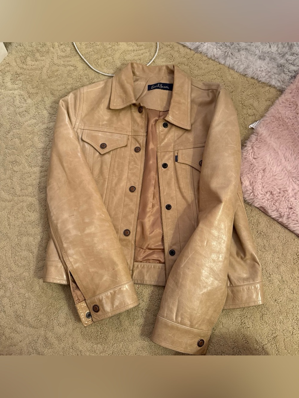 Earl Jeans Tan Leather Trucker Jacket